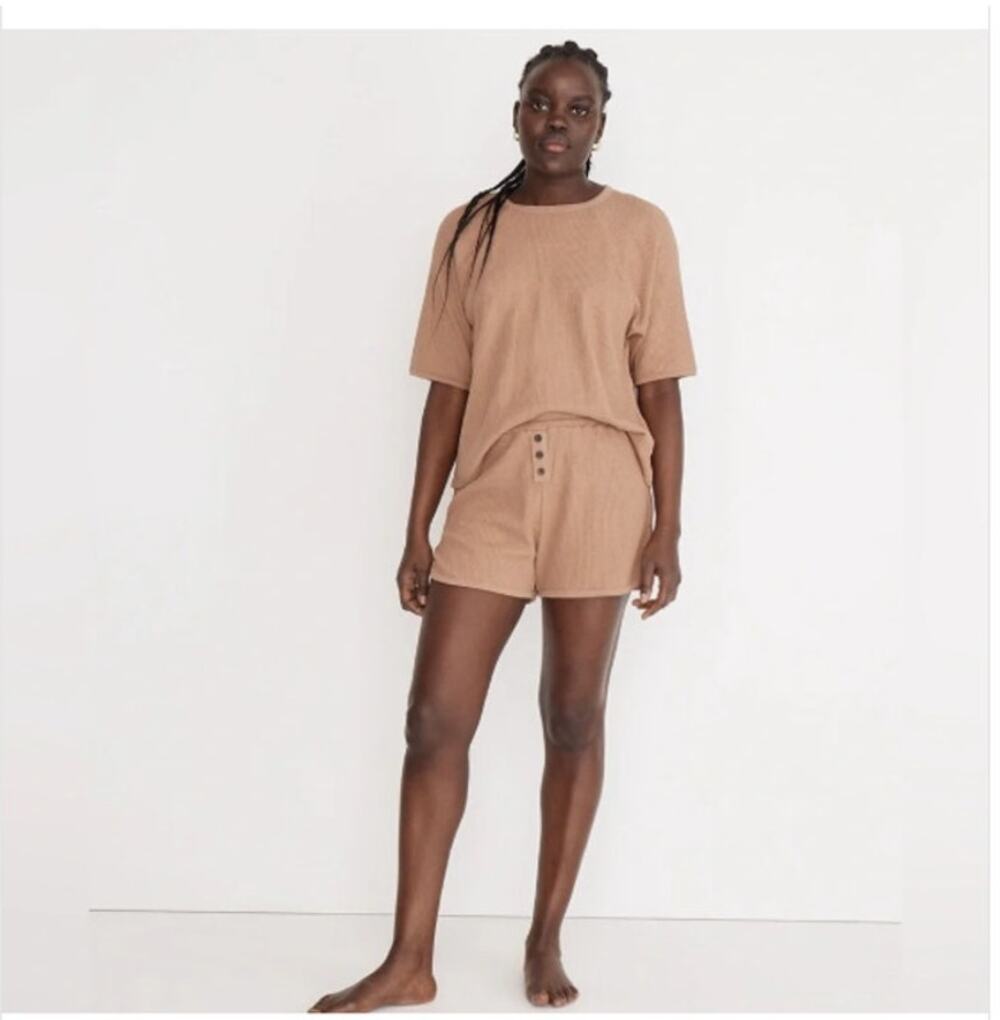 Madewell Waffle Knit Short Pajama Set in FADED EARTH (L)